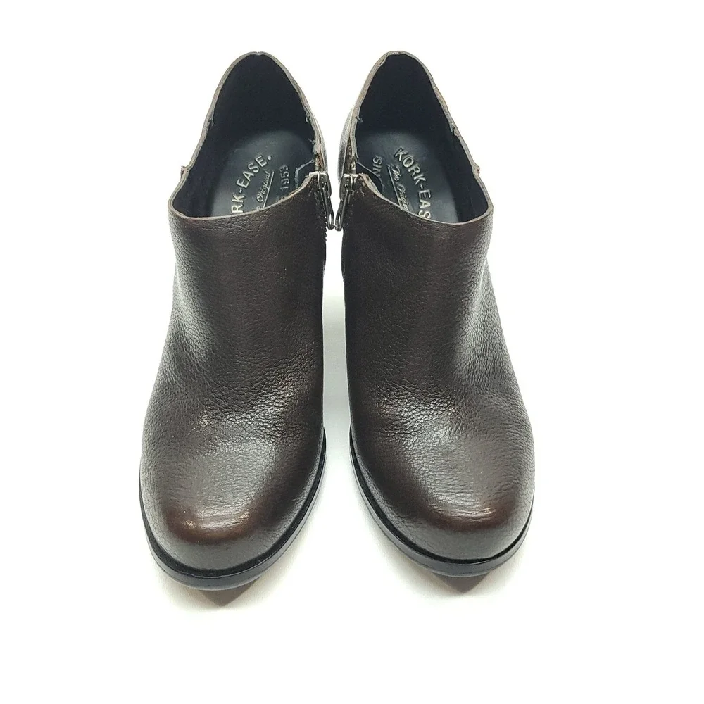 Kork-Ease Boots Womens 7M Brown Holmes Leather‎ Wedge Ankle Block Heel Booties